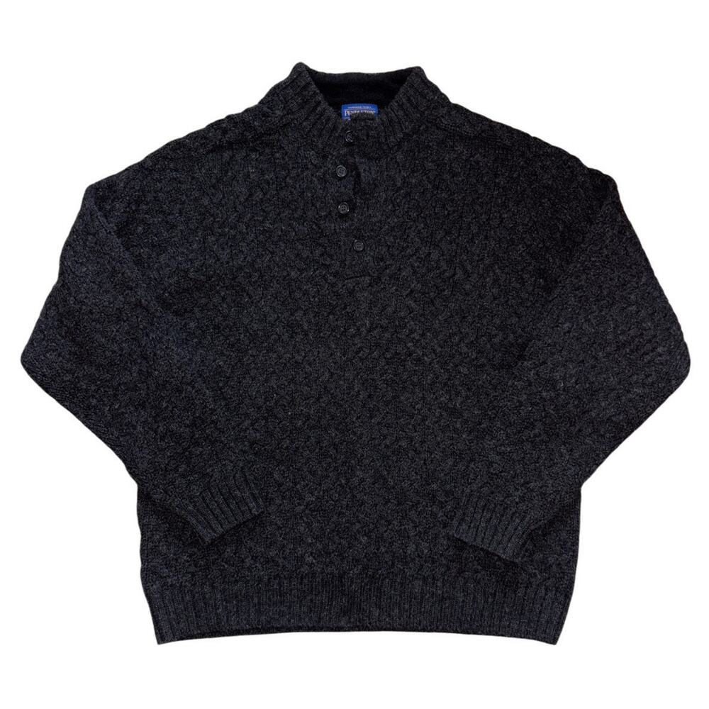 Pendleton Men's 100% Shetland Wool Pullover Sweater 4-Button Shawl Size XXL Grey